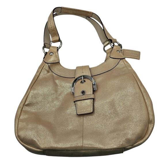 Coach Soho Lynn Hobo Leather Shoulder Bag Gold Glitter Sheen F17219 - Picture 1 of 8